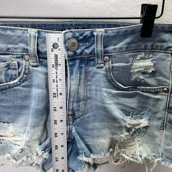 American Eagle Distressed Shortie Shorts Womens 6 Stretch Blue Denim Cute 2367 - Picture 6 of 8
